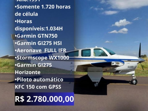 Bonanza F33A 1991 FULL IFR | Aviônica Garmin Completa, Interior Novo e Baixas Horas